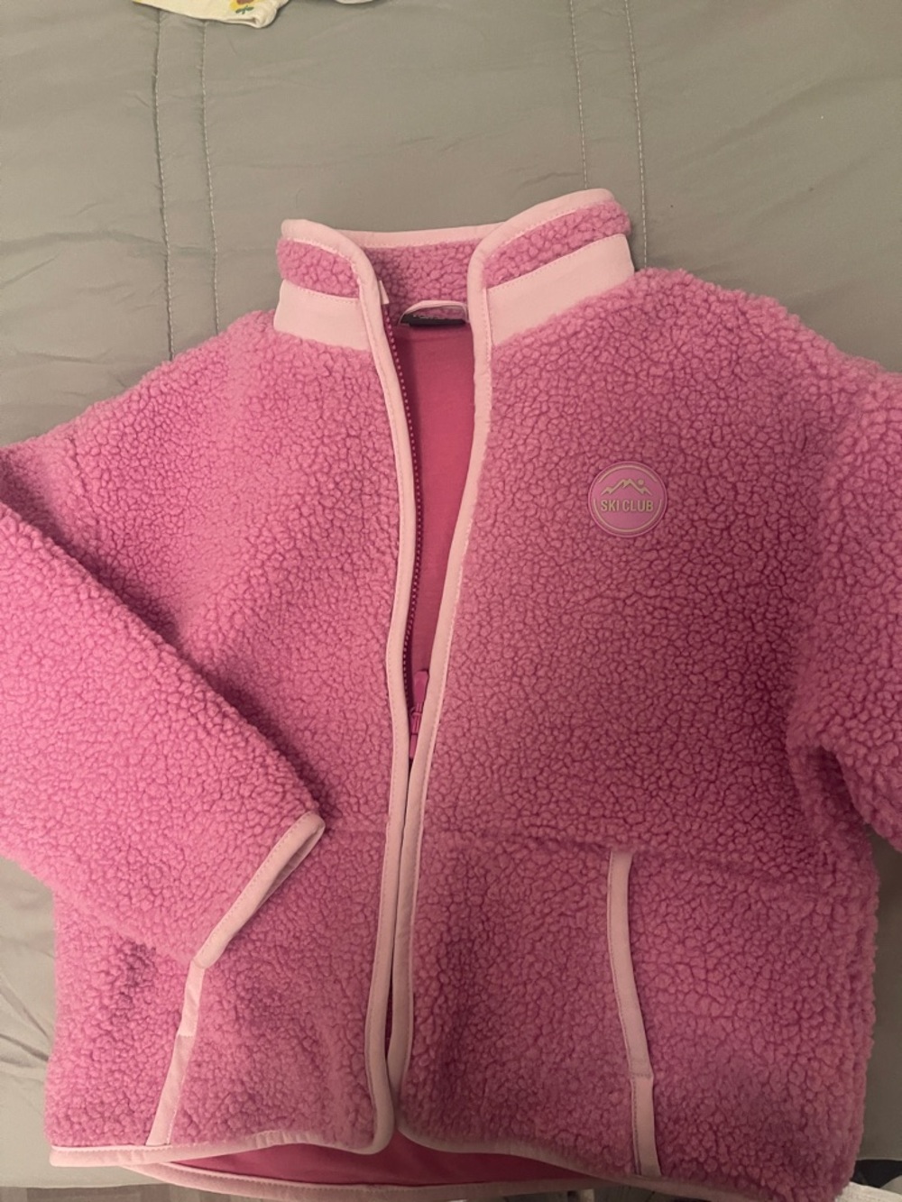 Zara Pink Sherpa Fleece Jacket with Ski Club Patch